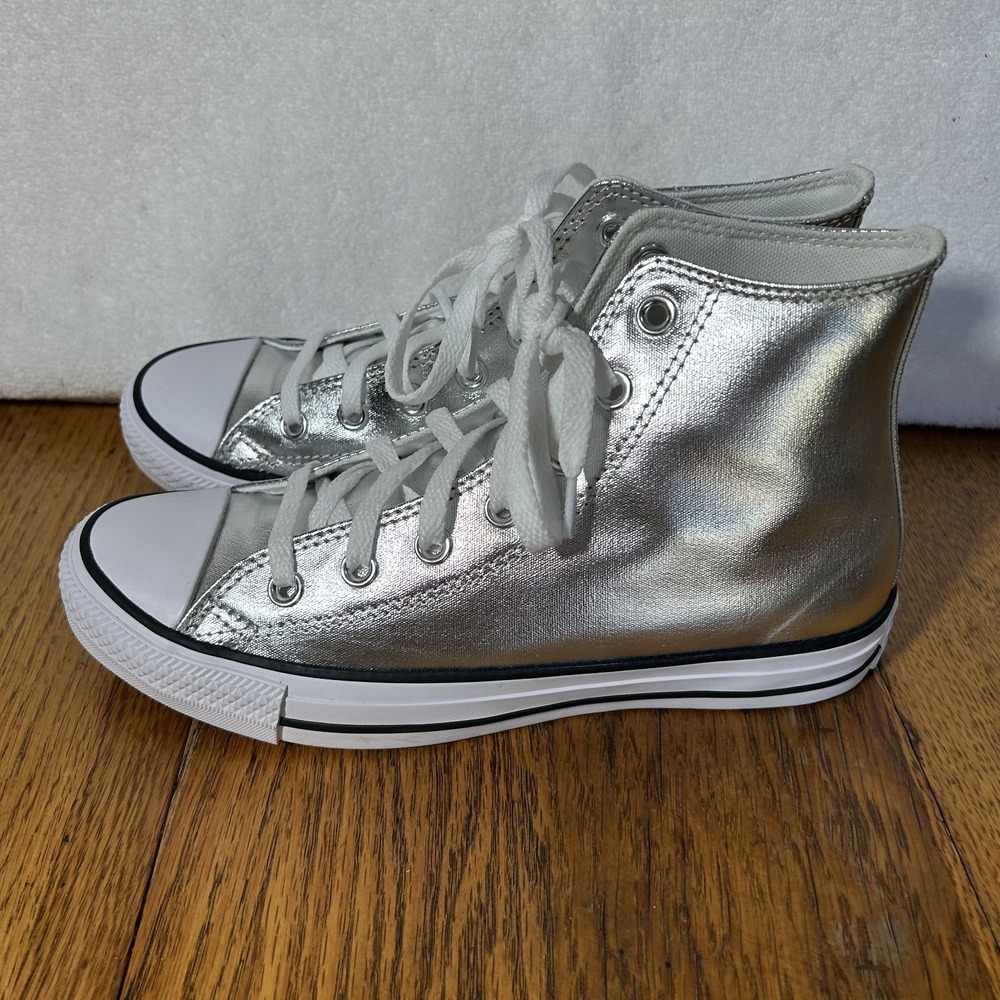 Converse Womens Size 8 CTAS High Top Metallic Silver Sneaker Shoes